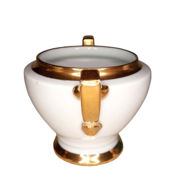 Vintage Signed Porcelain White w/Gold Trim Tea Set - Teapot, Creamer, Su… - Picture 10 of 15